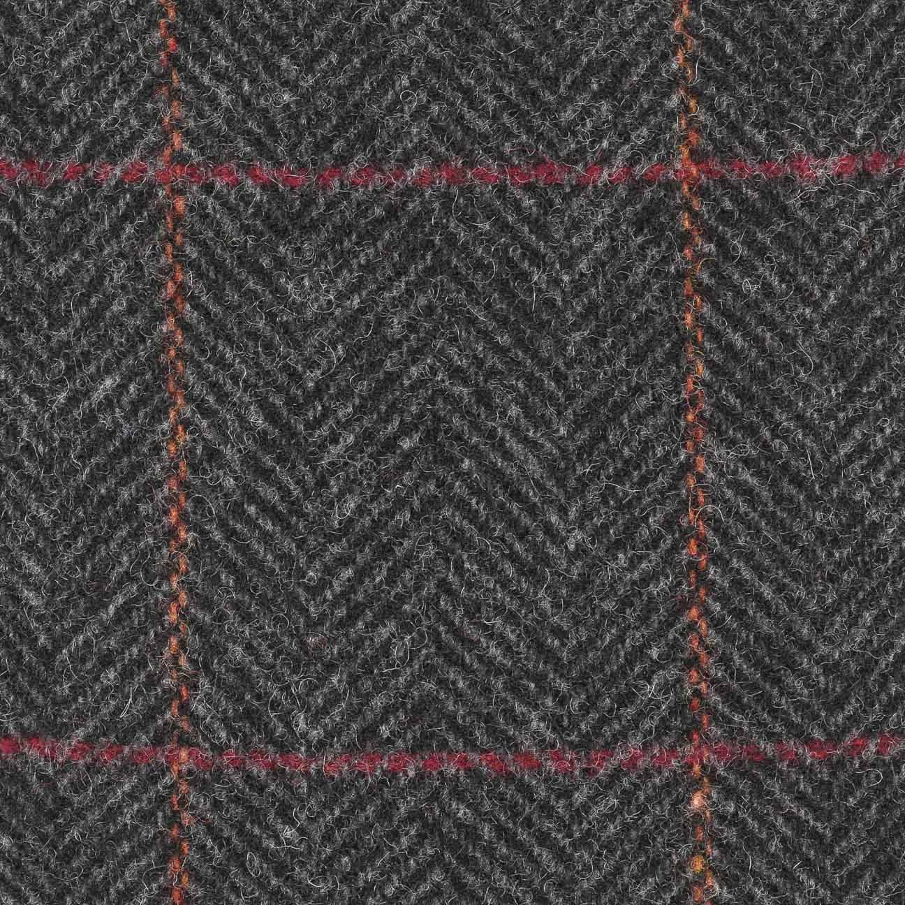 Charcoal-red windowpane herringbone