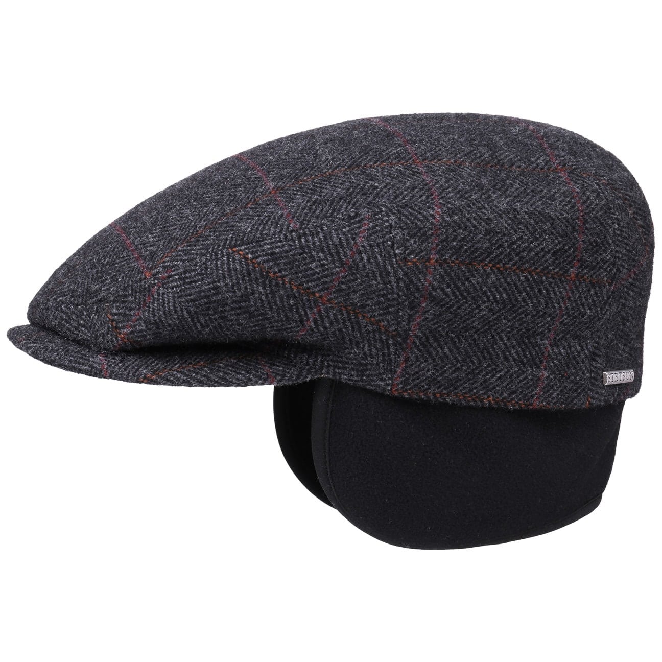 Charcoal-red windowpane herringbone